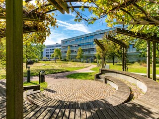 Office campus with landscaped gardens