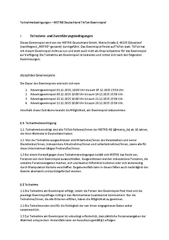 Teilnahmebedinungen TikTok Adventsgewinnspiel